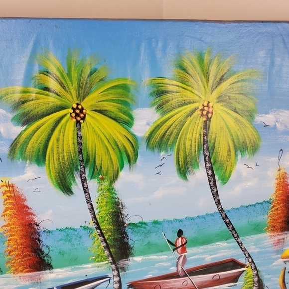 BEACH Oil Painting on Canvas from Haiti Island Vibes Carribean Size 24" X 20" - Picture 9 of 12